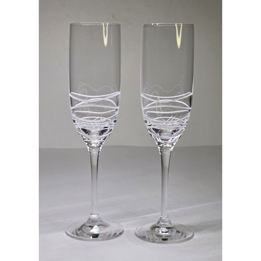 Pair Of Villeroy & Boch Crystal New Wave Round Champagne Glasses Set of 2 8.5"